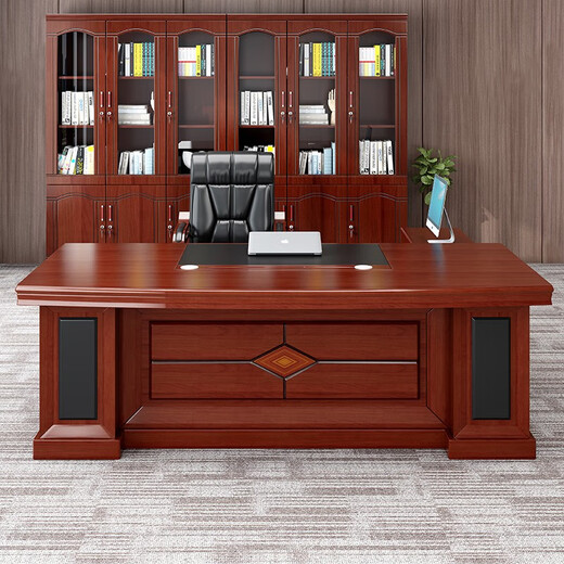Miafei Office Furniture Boss Desk and Chair Combination Executive Desk New Chinese Modern Simple Desk President Desk Office Desk 2-meter Desk + Double Cabinet + Chair + Five-Door Bookcase