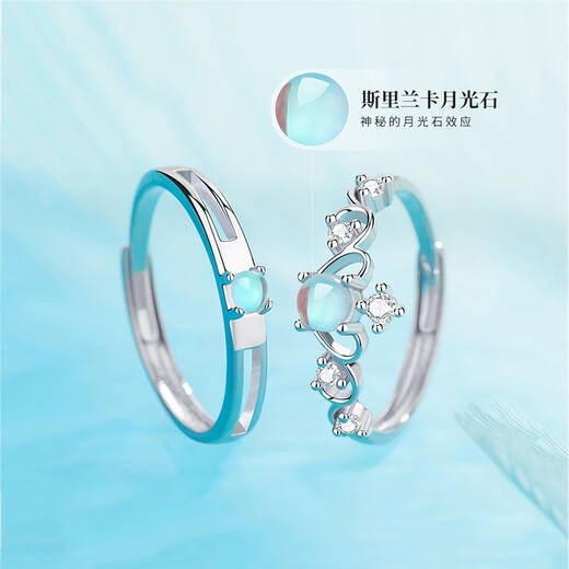 MZMZ Moonlight Lovers Couple Platinum Ring Adjustable PT950 Platinum Pairing Ring Chinese Valentine's Day Gift for Girlfriend Love and Birthday Light Luxury Style-Couple Pairing Ring