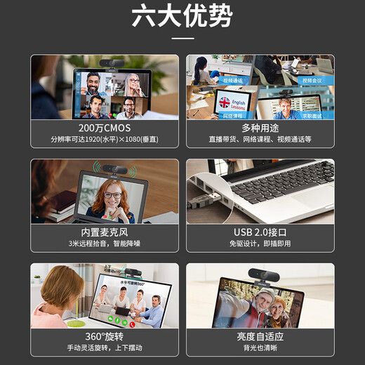 HIKVISION Hikvision computer camera HD with microphone live broadcast 1080P wide-angle USB external notebook desktop home video conferencing office network with goods E12