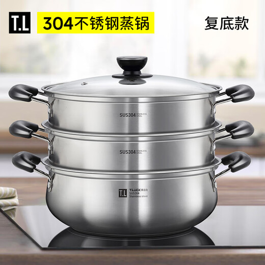 Tilok 304 stainless steel multi-layer multi-bottom steamer household steamer multi-function stew pot induction cooker gas stove special 304 stainless steel multi-bottom model 3 layers 28cm