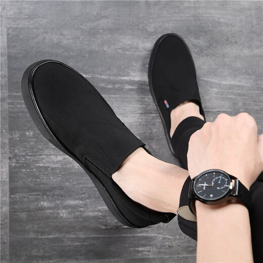 Monide brand canvas shoes men's trend new breathable large size men's shoes one foot lazy shoes men 48M5888-1 black 40