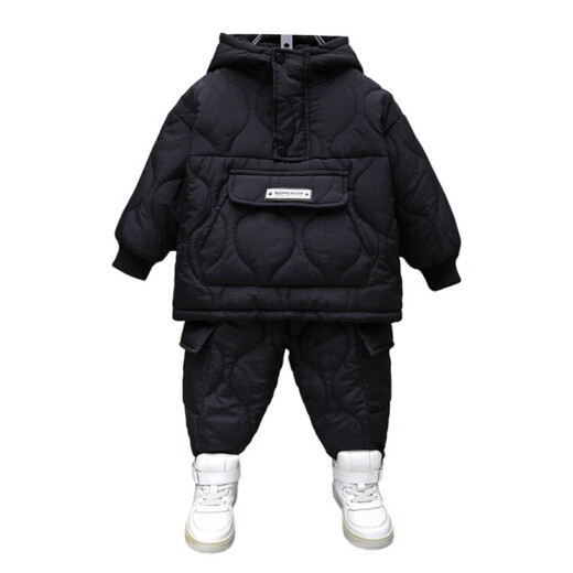 G.DUCKKIDS children's clothing boys suit autumn and winter new one-year-old baby clothes little boy long-sleeved cotton coat two-piece set thickened and warm black 100 (recommended height 90-100cm 3-4 years old)