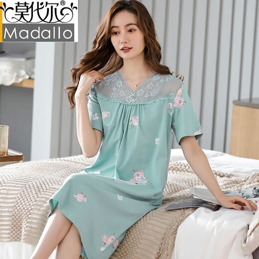 Modal High-End-Nachthemd für Frauen im Frühjahr und Herbst Sommer reines Baumwoll kurzärmelige schwangere Frauen losen dünnen langen Rock mittleren Alters im mittleren Alter großer Pyjamas T9901_nightgown M (80-100jin [Jin gleich 0,5 kg]))