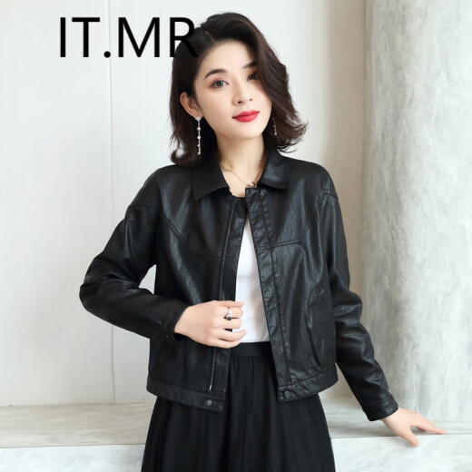 IT.MR Hong Kong trendy brand loose leather jacket women's small coat autumn and winter new Korean style casual handsome motorcycle PU leather jacket black L