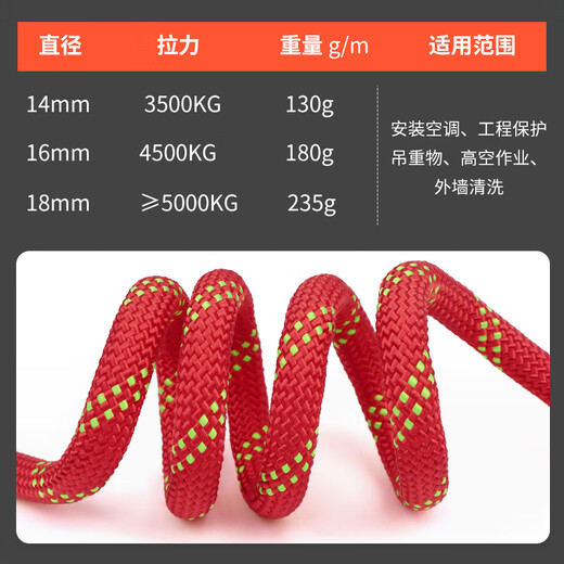 Gorm safety rope high-altitude work rope insurance rope mountaineering rescue belt hook rope 16mm 30 meters RL191