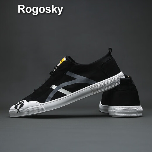 Rogosky Hong Kong Trendy Summer Simple Canvas Shoes Shops Beward Blow Top Breatable One-Foot Flow Shoes Corea Casual Zapatos Negro 40 (Tamaño del zapato de cuero)