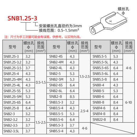SNB1253 Type de type fourche nue Type U-Terminal Terminal Nez SNB12532U SNB1.25-3.5 (1000 pièces / pack)