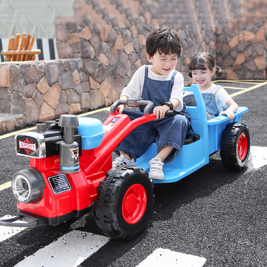 Watch Baby Children's Electric Car Tractor Children's Toy Car 2-10 Years Old Can Seat Extra Large Four-Wheel Baby Stroller Walk-behind Dual Drive 12V Battery