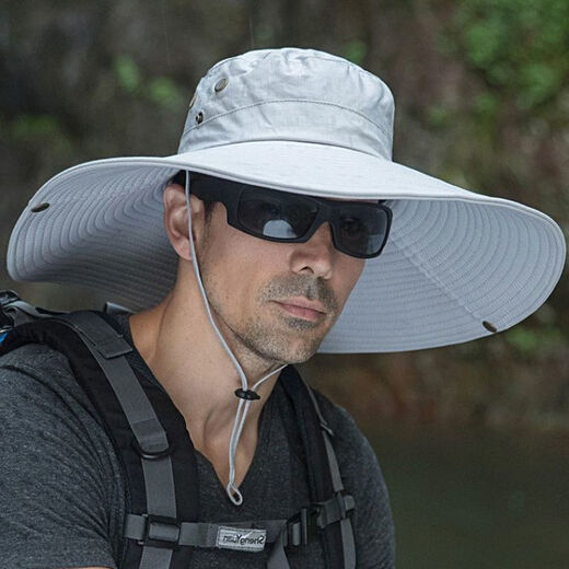Di Shuqi large brim men's hat summer outdoor sunshade sun protection travel mountaineering fishing hat fisherman hat dark gray