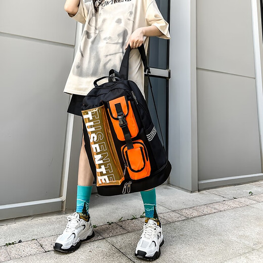 
French, German, French, German, sports training badminton backpack female large capacity high school college student computer school bag men backpack shengda8313 gray orange color
