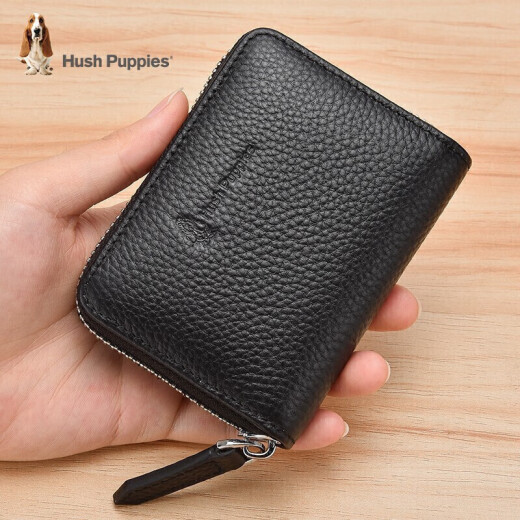 HushPuppies Card Holder Men's Genuine Leather Business Card Holder Extra Large Capacity Leather Case Multi-Card Slots Bank Card Holder ID Case Anti-Theft Brush Gift Box Black