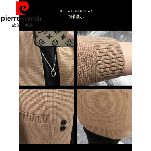 Pierre Cardin Brand Wool Cardigan Men's Trendy Slim Jacket 2025 Spring and Autumn Thickened Men's Knitted Sweater Cardigan Sweater Jacket Dark Gray XL