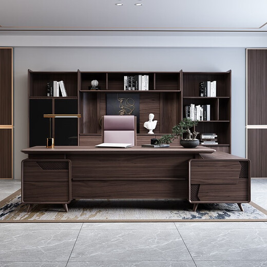 Qiheng (XIIBLC) new Chinese style solid wood boss desk office desk and chair combination high-end walnut president desk supervisor manager desk executive desk North American black walnut 2 meters desk + (side table)