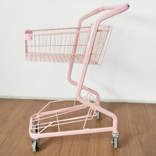 Ruhao shopping cart supermarket shopping mall trolley tally purchase trolley grocery shopping trolley double-decker shopping cart pink