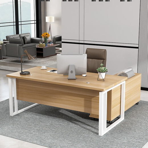 Yishangge Office Manager Desk Boss Desk Single Manager Computer Desk and Chair Combination Office Executive Desk Desk Office Furniture Black Legs + Oak Color After-Sales Guarantee 180*80 Single Table + Side Cabinet + Chair