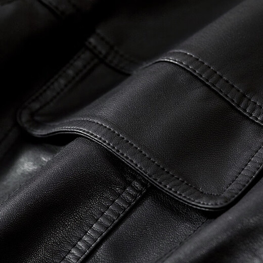 Shang Du Bilugan practiced handsome classic wild lapel pocket design locomotive jacket female leather clothes black M