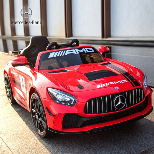 Mercedes-Benz children's electric car four-wheel car remote control toy car can sit a child with a swing baby stroller Xingchenhao painted silver gray racing version electronic steering + leather seat + portable pull rod + soft tires