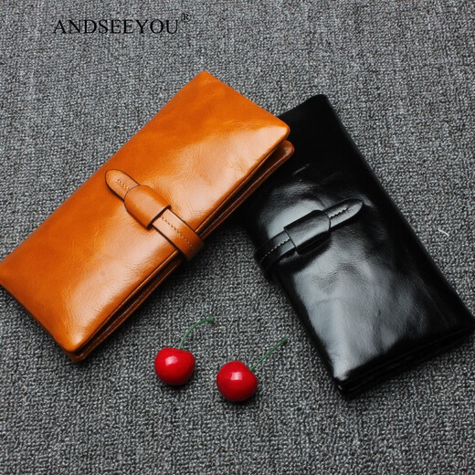 ANDSEEYOU品牌真皮手拿包女复古欧美长款简约百搭大气港风时尚钱包女钱夹 紫色