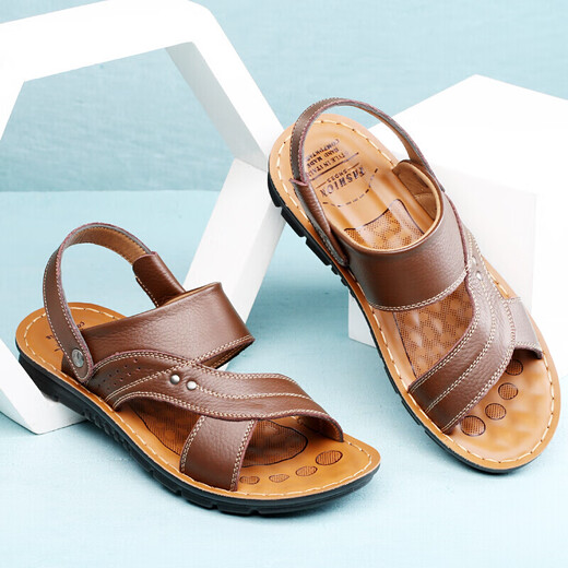 
EGCHI sandals men's sandals outdoor head layer cowhide breathable beach shoes 12129 brown 41