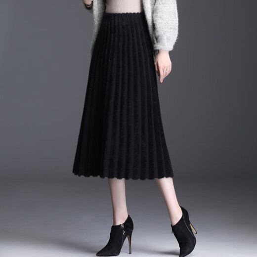 Yalu Free and Easy Skirt Women's A-Line Pleated Half Mid-length Skirt Women's Fashion Spring WWY1070 Black One Size