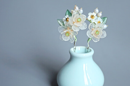 Jasmine White Crystal Jasmine U-Shaped Hairpin Tassel Step Shake Ancient Style Hanfu Hair Accessory White Crystal Jasmine Hairpin