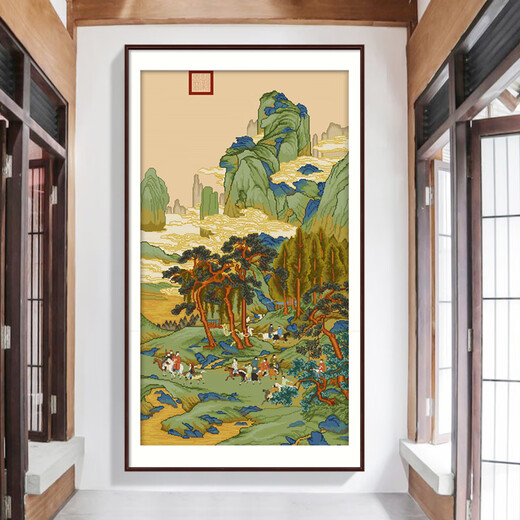 春天十字绣中式经典名画仇英明皇幸蜀图竖版十字绣客厅手工自己绣新款线绣 生态棉三股绣/6627幸蜀图仇英版
