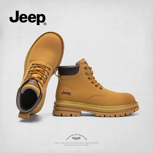 Jeep classic retro rhubarb boots for women 2024 autumn and winter new thick-soled mid-top work shoes desert Martin boots for women gold 37