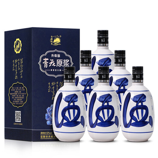 Northern Scenery Fragrance Liquor Full Box Shanxi Apricot Blossom Origin 53 Degree High Grain Liquor Blue and White Porcelain Liquor 53 Degree 500mL 6 Bottles [Gift Box] Gift Bag