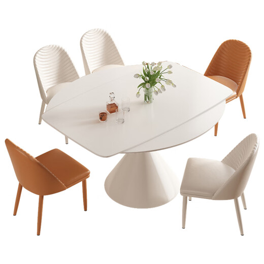 Pashaman (Pashaman) Mesa de comedor de la losa de roca y la combinación de silla Modern de apartamento pequeño estilo crema para el hogar 1.5m Mesa de comedor + 6 sillas 1805Y