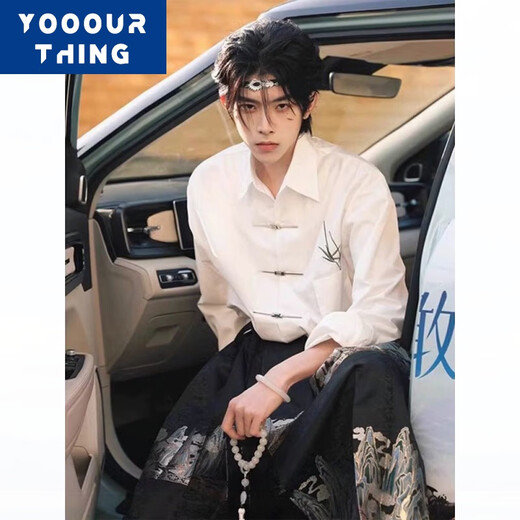 YOOOURTHING中国风男装新中式衬衫男高级感痞帅上衣搭配马面裙的白色衬衣长袖 550-白色 XL