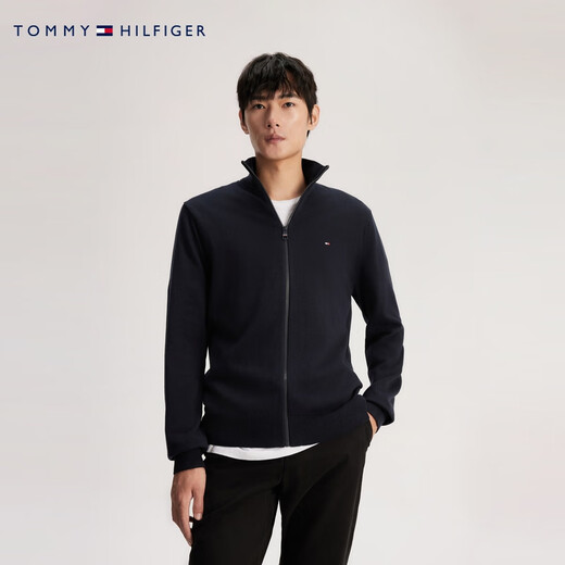 Tommy Hilfiger Herren Pure Cotton Pendler Solid Color Stand Collar Reißverschluss Cardigan Fit Strick-Pullover Jacke 78J9716 Navy Fap S (Empfohlen: 120-135jin [Jin entspricht 0,5 kg]))