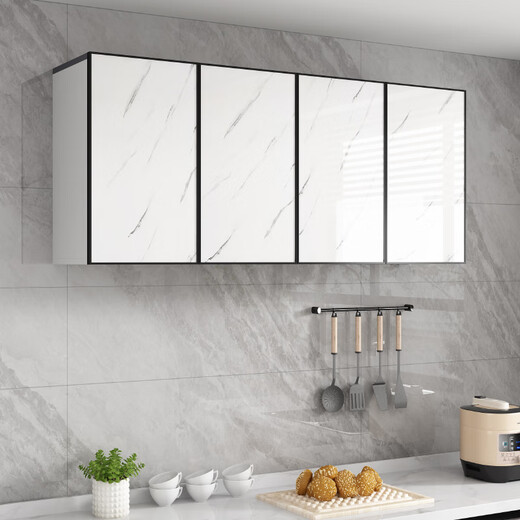 Qinglin wood aluminum alloy wall cabinet wall cabinet kitchen wall cabinet wall storage cabinet balcony bathroom solid wood wall cabinet storage hanging cabinet solid wood 90*40*80 three doors space aluminum door assembly