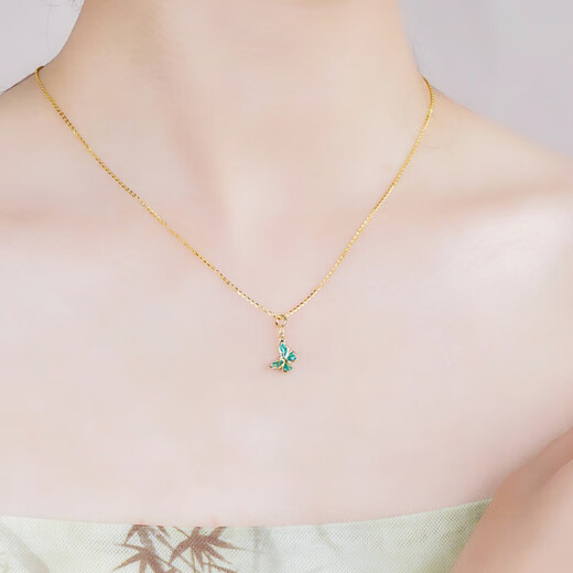Zokai yellow 18K gold pendant butterfly necklace enamel necklace Chinese style birthday gift D11277