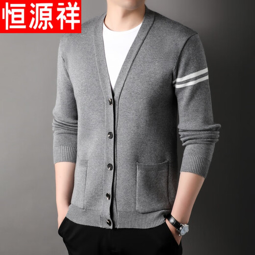 Hengyuanxiang high-end brand wool cardigan men's jacket v-neck spring and autumn sweater large size loose casual wool knitted sweater camel color - two-bar cardigan 175/XL Recommended 140-155Jin [Jin equals 0.5 kg]