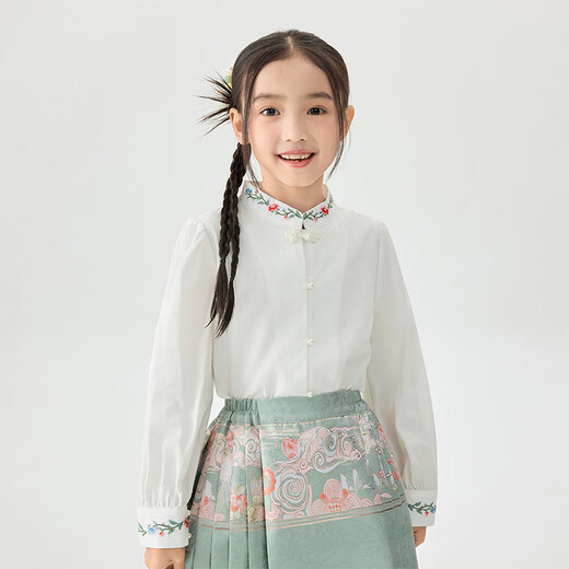 INMAN (INMAN) Children's Clothing New Chinese Style Shirt Girls Autumn Clothes Chinese Style Embroidered Shirt Medium and Large Children Long Sleeve Off White 120