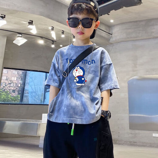 Chu Ge quality high-quality boys short-sleeved handsome boys summer clothes for children's half-sleeved thickened medium-large children tie-dye cartoon top trendy tie-dye gray 120 suggest 40-50 Jin [Jin equals 0.5 kg]