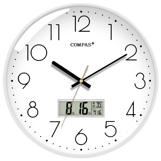 Compas Wall Clock Radio Clock 2025 Гостиная часы Стильные простые календарные офисные экзамены школы автоматическое время черно -белое 14 -дюймовое 6219 Радиозам (диаметр 35 см)
