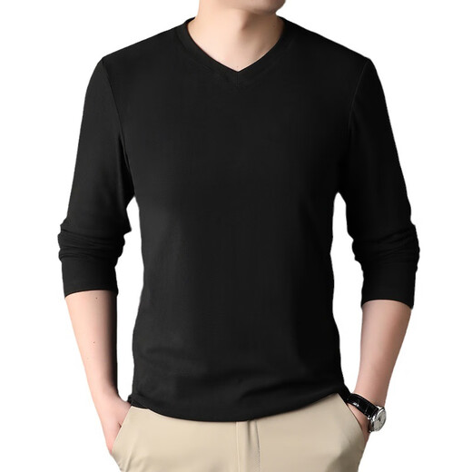 XIAOBAI T2024 Herbst neuer Männer V-Ausschnitt doppelseitig Fleece Longärmedose Basis-Männer lässig T-Shirt KF87/1518 Weiß L.