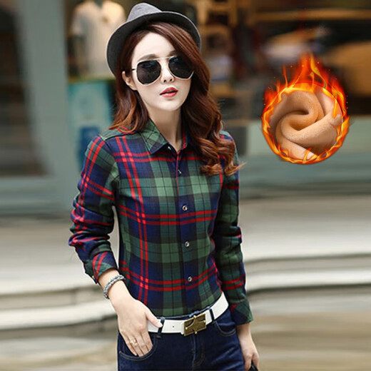 GOSERFONDO warm shirt women's velvet thickened autumn and winter long-sleeved shirt women's Korean slim plaid warm shirt thickened jacket BN26-2 velvet thickened 38 (110Jin [Jin equals 0.5kg]-120Jin [Jin equals 0.5kg], )