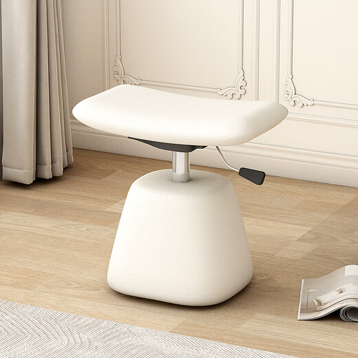 Jiyi Mufang Round Stool Soft Cover Cream Style Cosmetic Stool Light Luxury Master Bedroom Dressing Table Stool Can Lift Simple Modern Leather Lift Model Cream White Super Fiber Leather