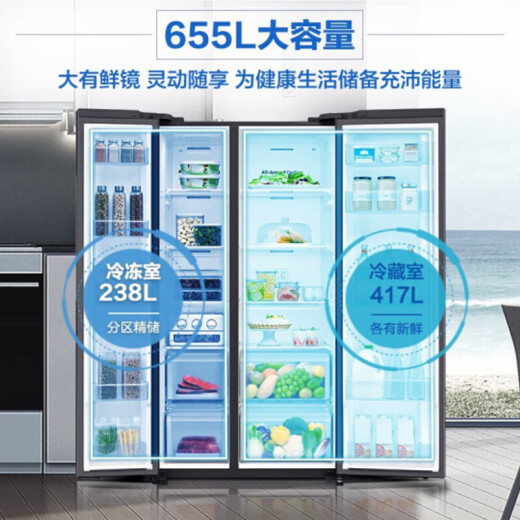 三星（SAMSUNG）RS62R5007B4/SC 655升对开门冰箱 风冷无霜金属面板变频净味除臭