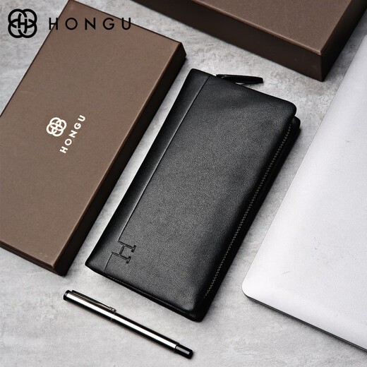 Red Valley Hands Hands Top Layer Cow Hide's Men's Cutch's Men's Long Wallet Men's Clip Box Boad Box d'anniversaire Cadeau
