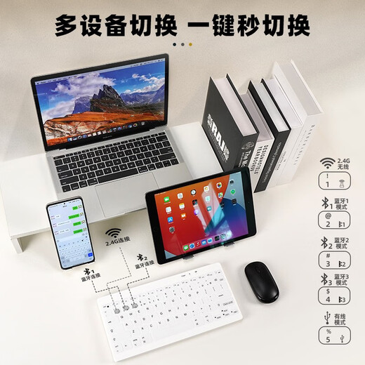 Double Shell ultra-silent keyboard Bluetooth wireless wired three-mode waterproof film keyboard library can be used for washing multi-system tablet iPad/Mac/WIN computer laptop portable 78-key-white-wired Bluetooth wired three-mode