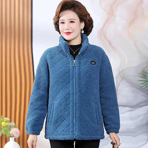 俞兆林（YUZHAOLIN） 中老年女装2022秋冬妈妈装棉服颗粒绒外套女加绒加厚大码棉衣 F11D1289 米色加黑色打底 3XL_【体重120-135斤】