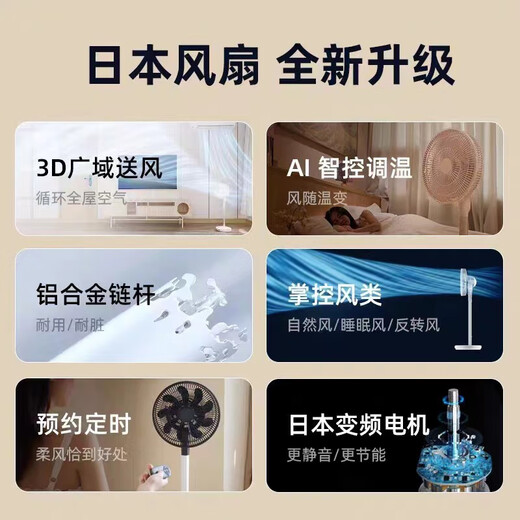 Sezze Japanese air circulation fan electric fan household floor fan smart desk fan DC frequency conversion timing desktop fan remote control energy-saving light turbine convection ventilation fan Y-288W (PLUS)