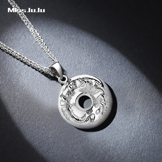 Miss JuJuMiss JuJu platinum pendant for men pt950 platinum dragon and phoenix safety buckle pendant ring necklace for women, weight 2.9-3.1g + with black leather rope