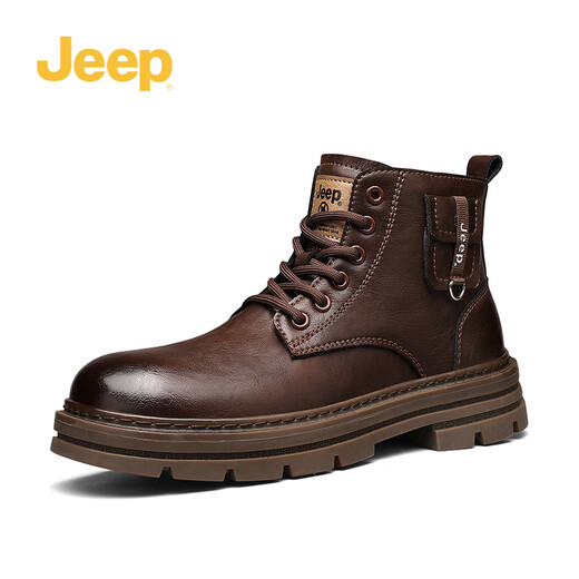Jeep Martin Boots Herren Winter 2024 Neues echtes Leder atmungsaktivem dick-solchen Arbeitsschuhen Vielseitige Mode High-Top-Männerschuhe trendy braun [Modestil] 40
