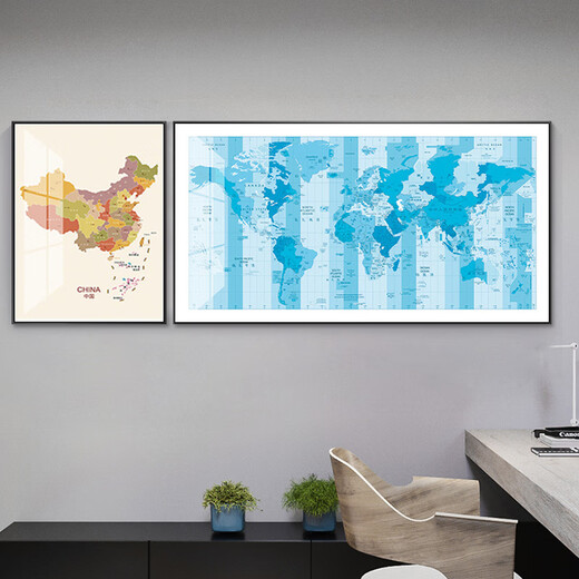 
YIJLJ Living Room Decorative Painting World Map Office Hanging Painting Conference Room Studio Mural School Geography Wall Painting Study Room 16851-11726 (Chinese and English) 120*60 Plexiglass Picture + Aluminum Alloy Gold Frame
