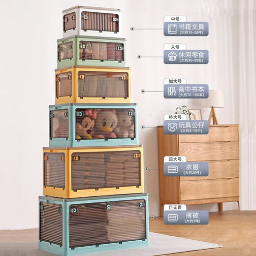 Winterret Storage Box Home Folding Wardrobe Clothes and Quilts Storage Artifact Plastic Transparent Storage Box Toy Organizing Box Five-Side Doors - Ruozhu Green Extra Large 60*42*33.5cm