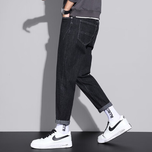 
Xiao Xueling jeans men's summer 2025 new thin pants men's trendy brand straight loose cropped pants versatile men's clothing 6621 black 33